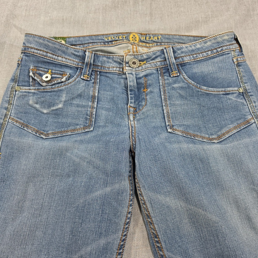 Velvet Heart Flare Jeans Womens 28 Blue Excellent Low Rise Embroidered Pockets